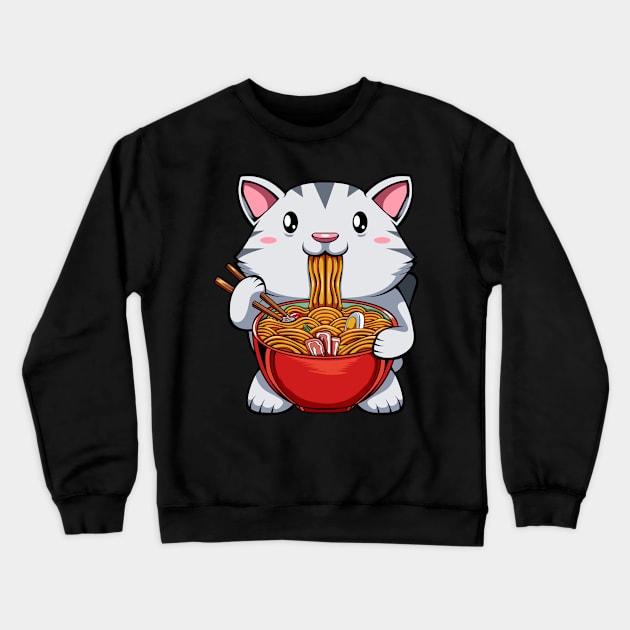 Ramen Kawaii Japanese Cute Cat Tasty Noodles Crewneck Sweatshirt by Funnyawesomedesigns